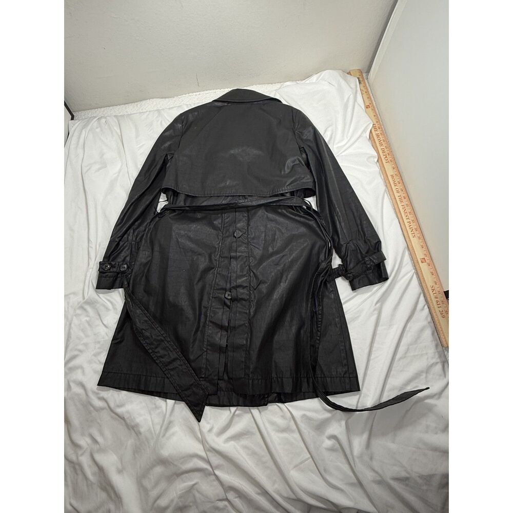 AllSaints Women's Black Waxed Hendry Trench Coat Relaxed Belted Sz 6 - Picture 4 of 6